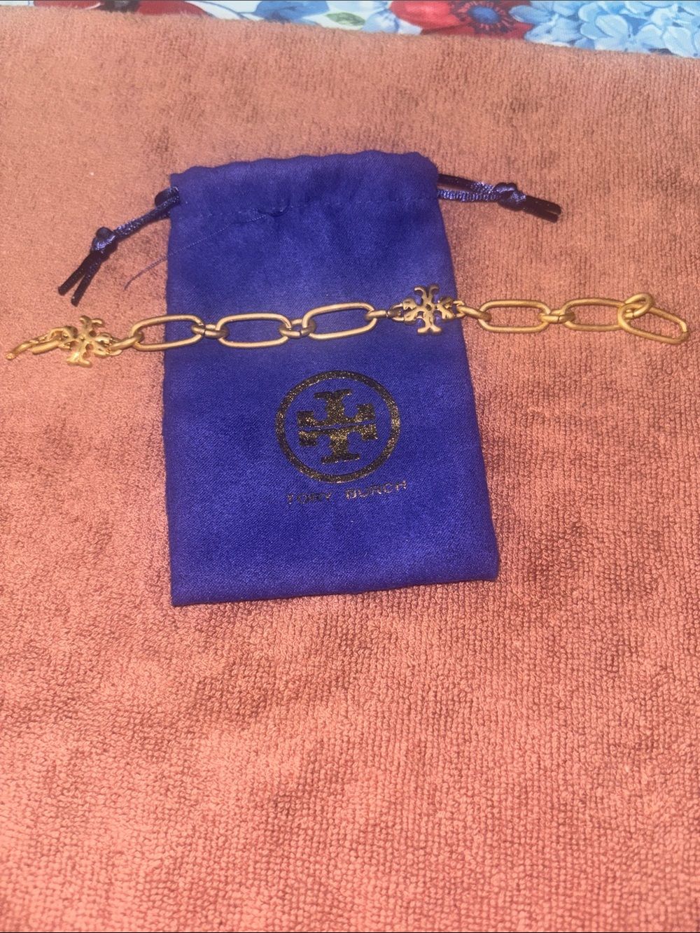 Tory Burch Gold Link Bracelet with Signature Logo Motifs